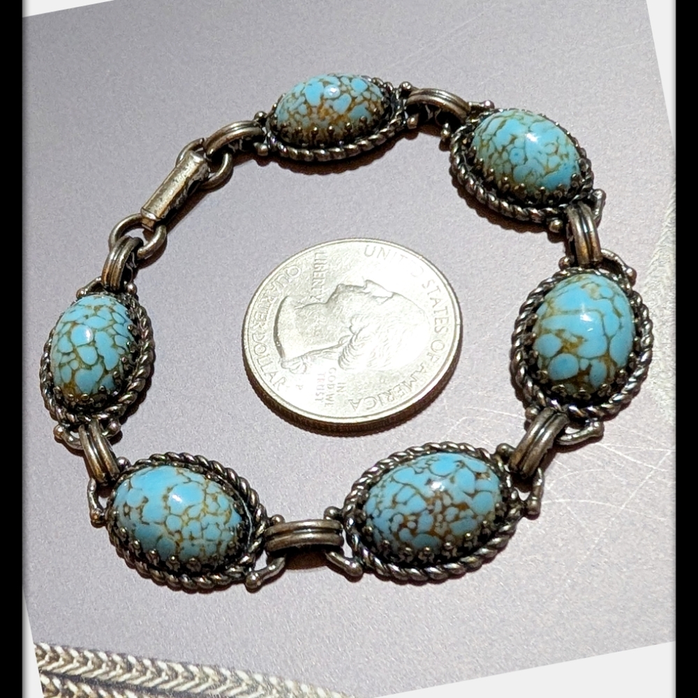Danecraft Sterling Vintage Bracelet with RARE HUBBELL GLASS - Picture 2 of 8